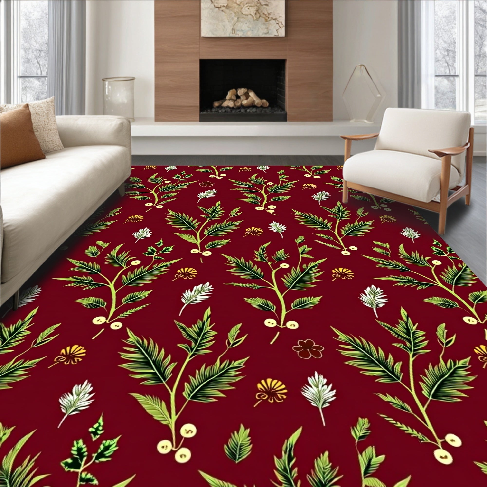 Deep Red Botanical Garden Vine Rug