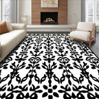 Black White Damask Floral Lace Rug
