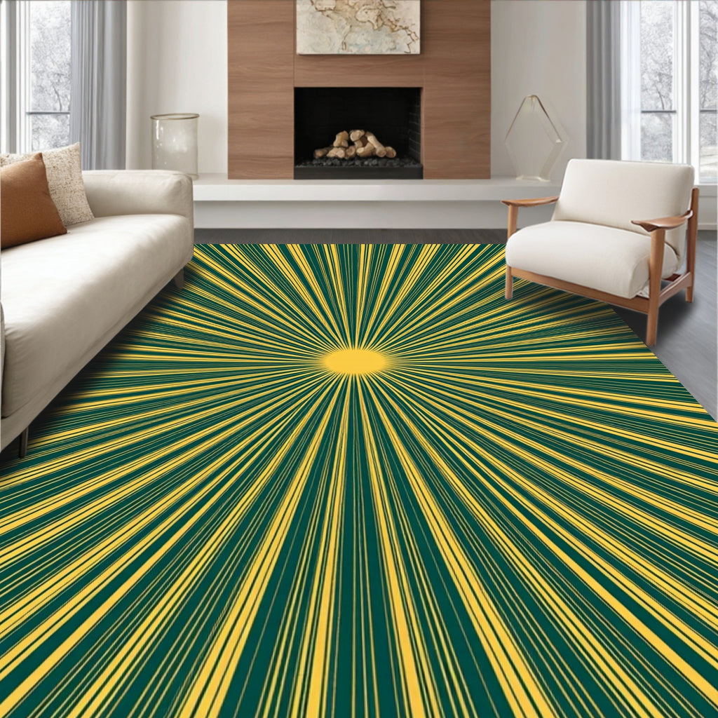 Radiant Yellow Sunburst Teal Rug