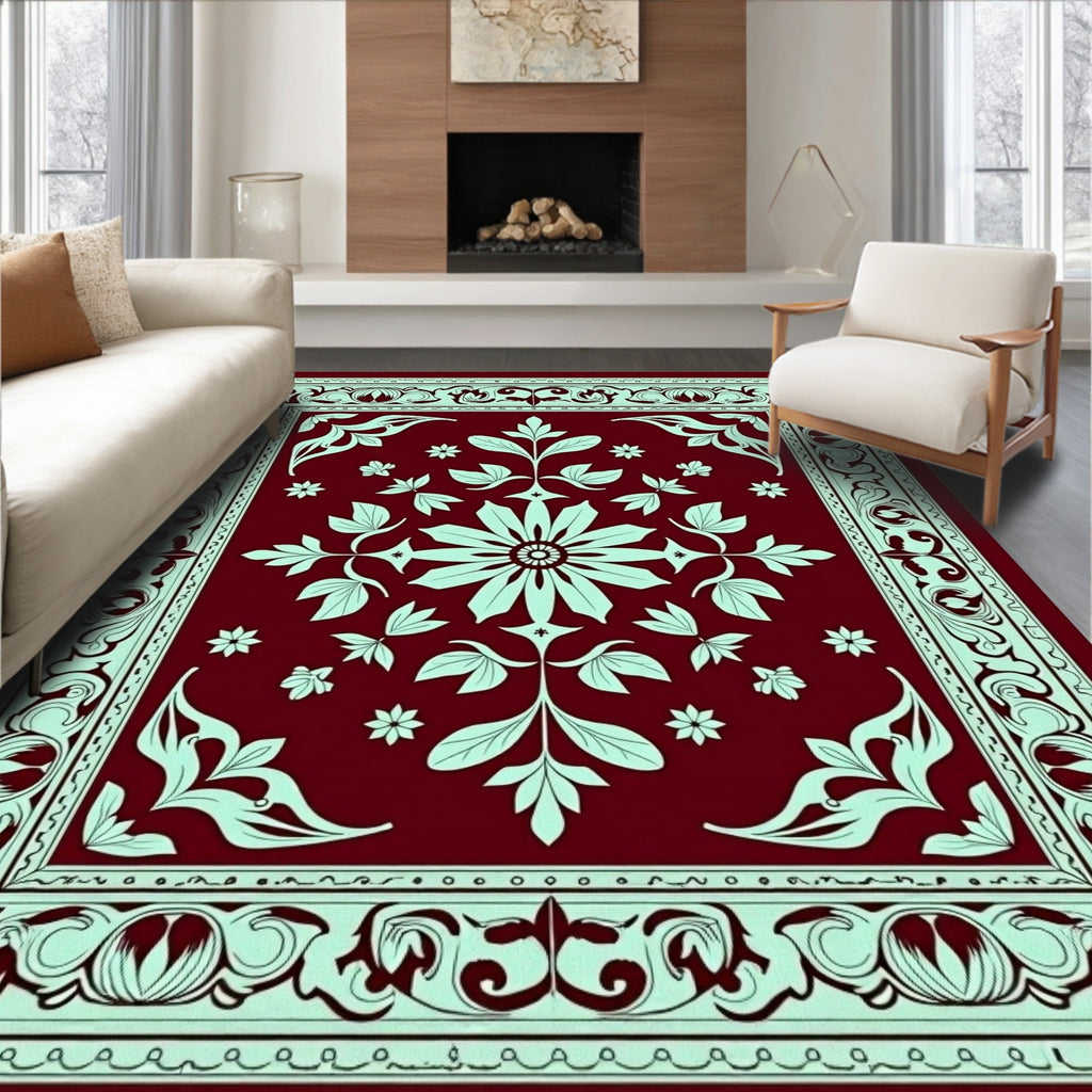 Crimson Mint Floral Medallion Border Rug