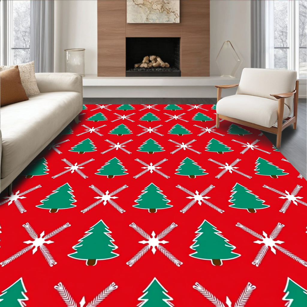 Christmas Tree Snowflake Red Pattern Rug
