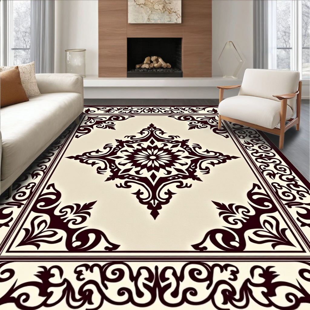 Dark Brown Floral Medallion Border Rug