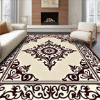 Dark Brown Floral Medallion Border Rug