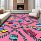 Playful Pink Train Tracks Rug