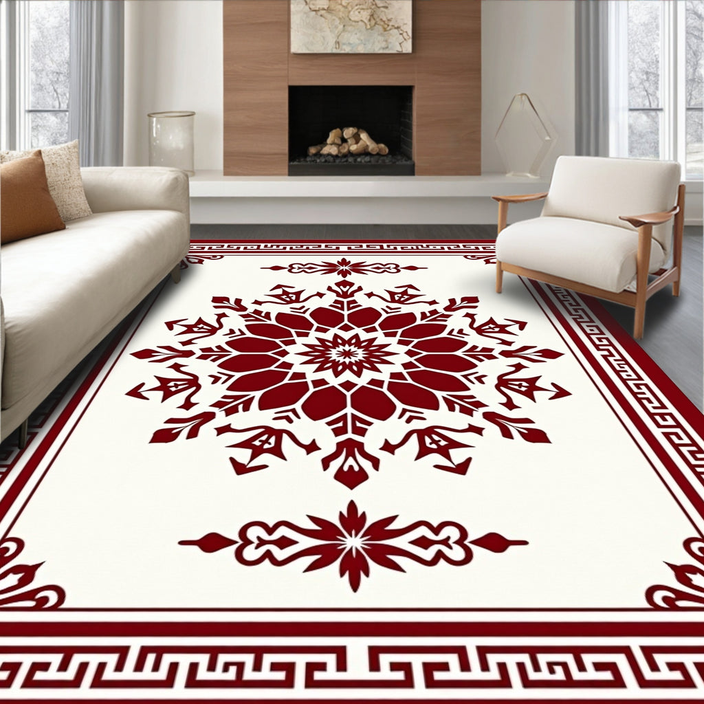 Crimson Medallion Greek Key Border Rug