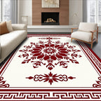 Crimson Medallion Greek Key Border Rug