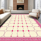 Crimson Lattice Bordered Geometric Field Rug