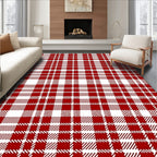 Classic Red White Tartan Check Rug