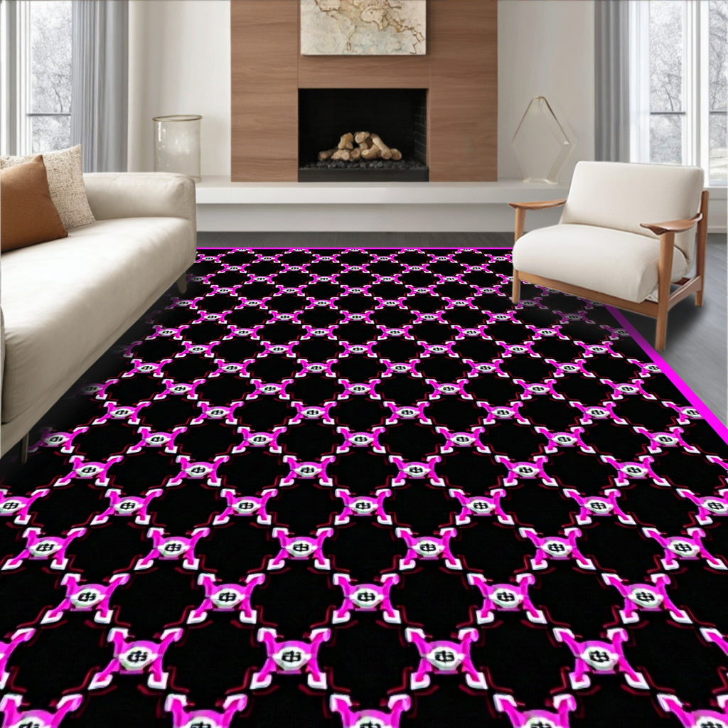 Pink Black Geometric Interlocking Shapes Rug