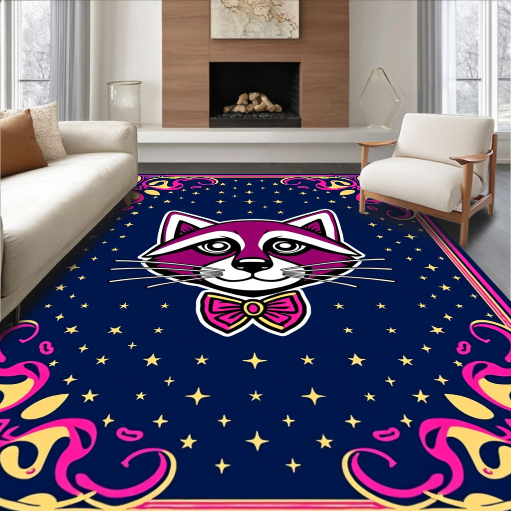 Whimsical Raccoon Starry Night Border Rug