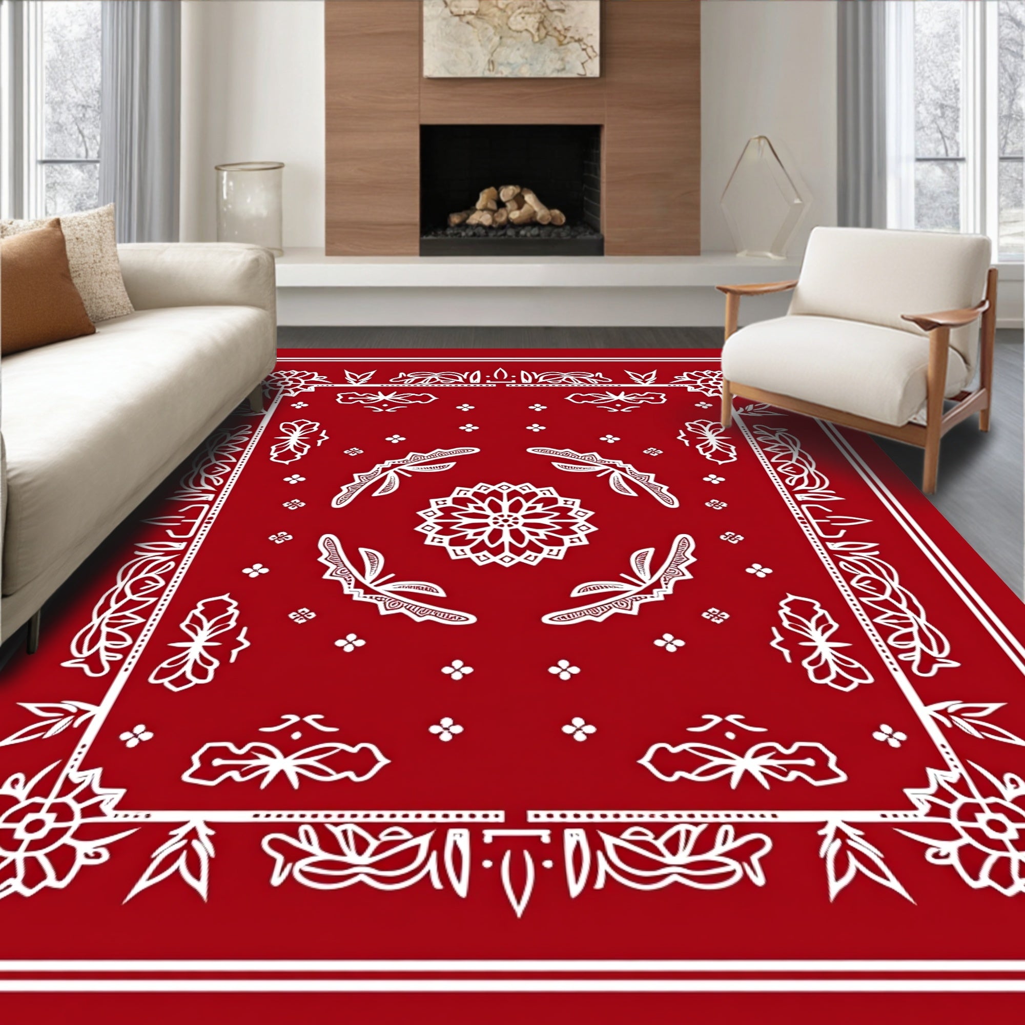 Crimson Lotus Butterfly Frame Rug