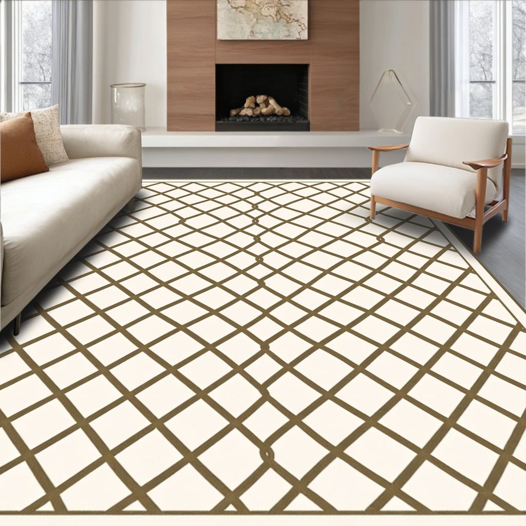 Cream And Brown Diamond Lattice Rug