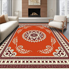 Crimson Medallion Bordered Floral Rug
