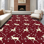 Cream Reindeer Snowflakes Burgundy Rug