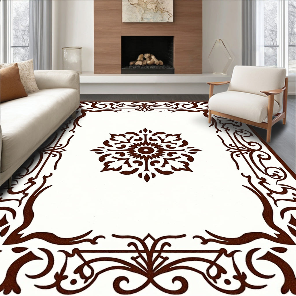 Rich Brown Floral Medallion Border Rug