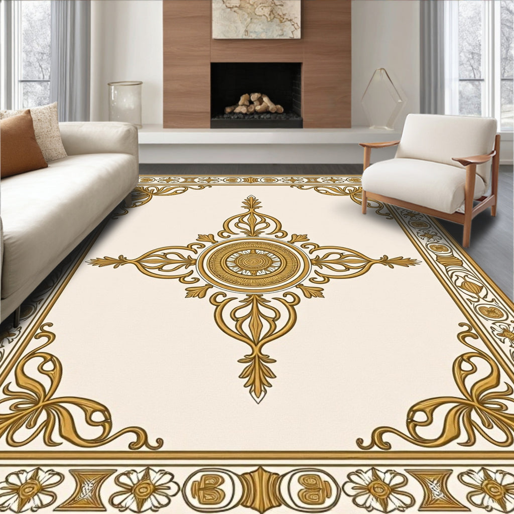 Ancient Gold Floral Medallion Border Rug