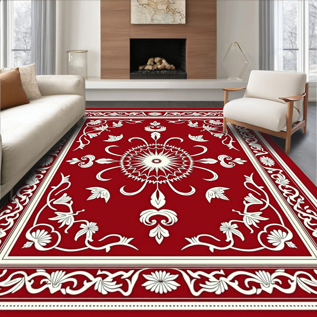 Scarlet Symmetry Bloom Border Rug
