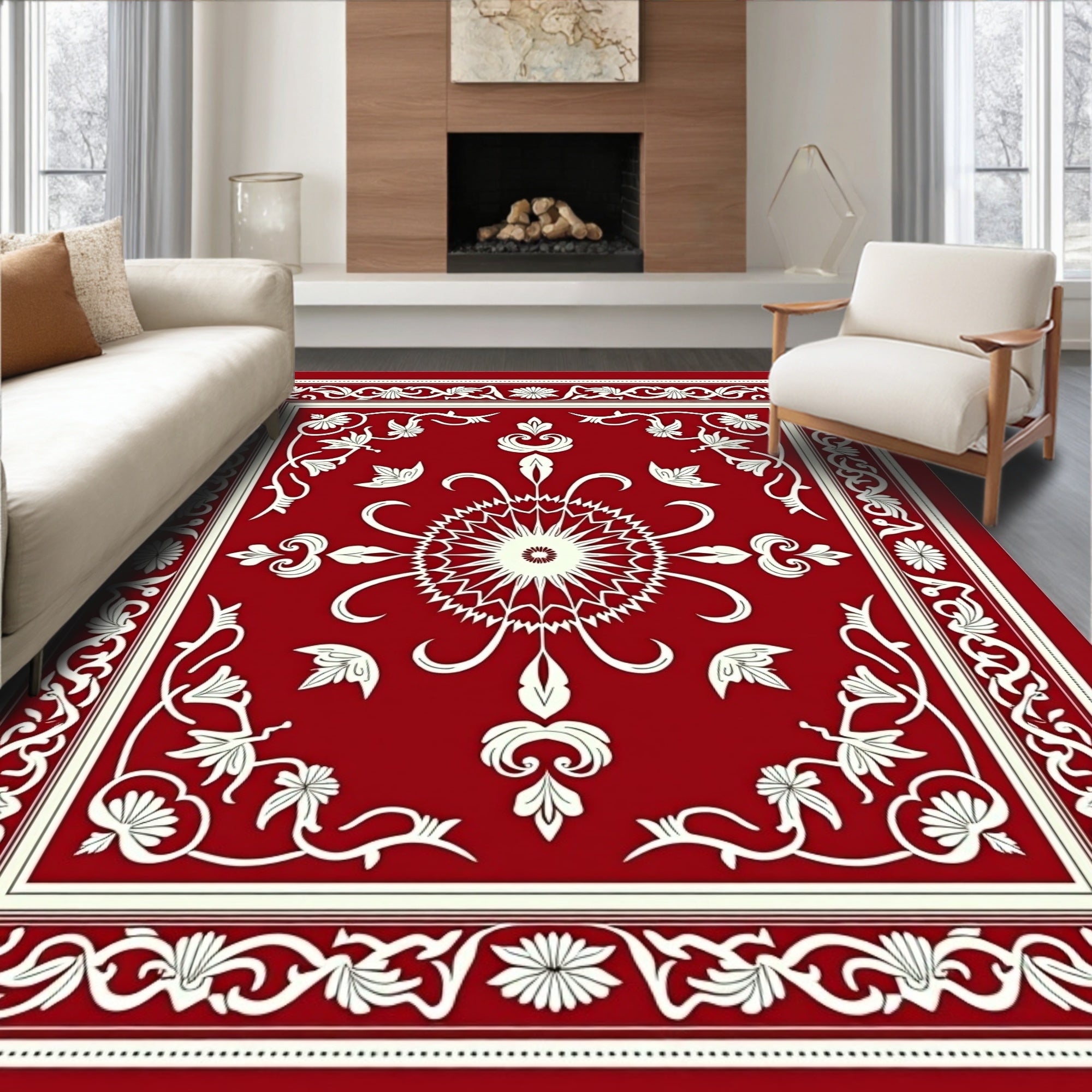 Scarlet Symmetry Bloom Border Rug