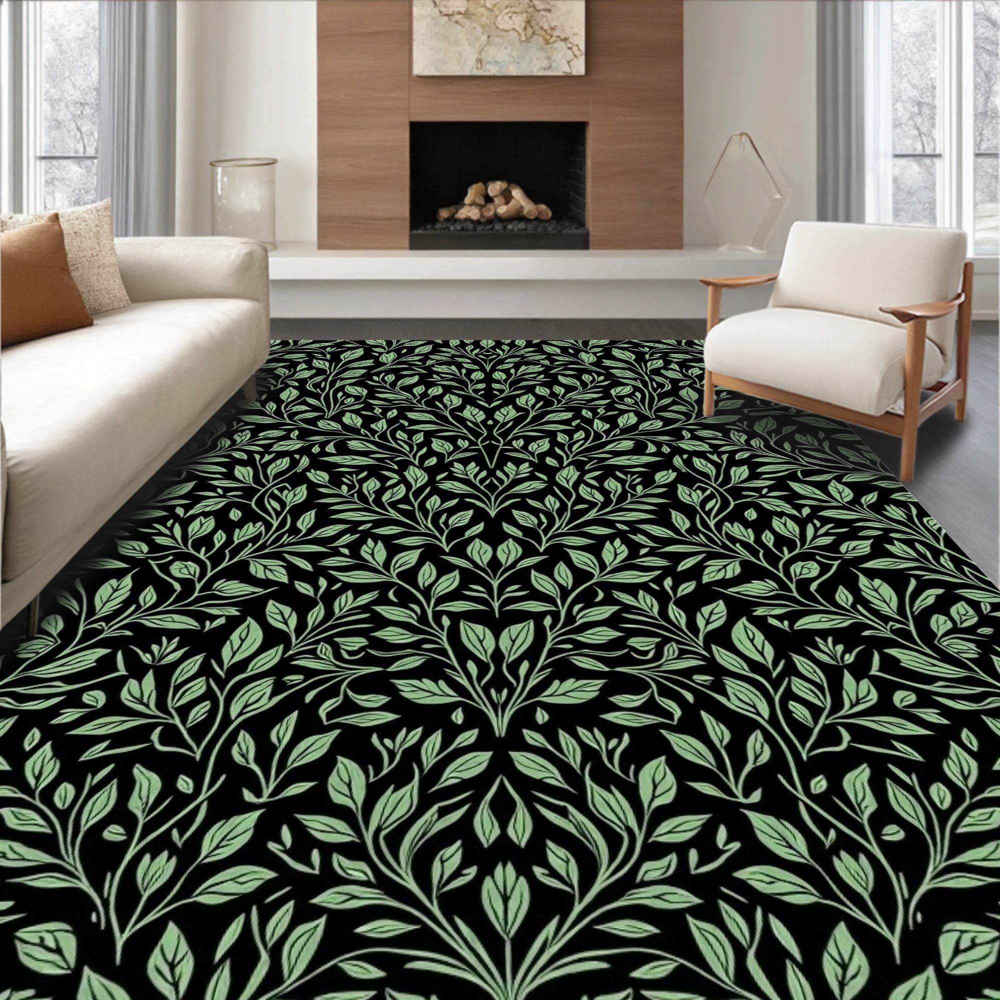 Verdant Leaf Branch Arabesque Rug