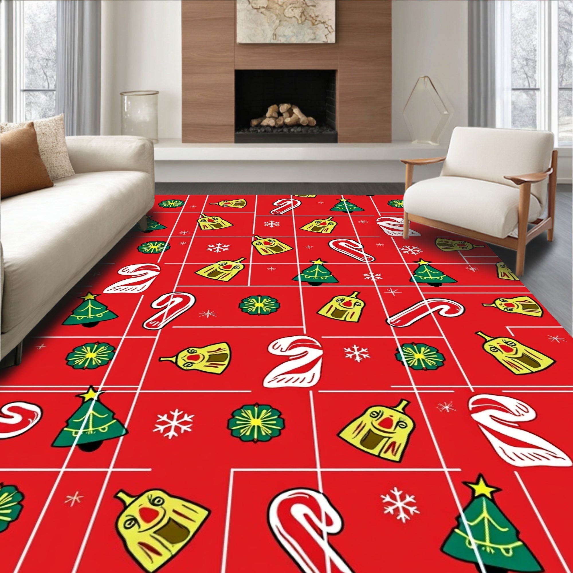 Red Festive Christmas Tree Candy Cane Rug