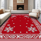 Crimson White Snowflake Medallion Border Rug