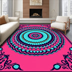 Vibrant Pink Teal Mandala Sunburst Rug