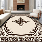Brown Ivory Vintage Scroll Medallion Rug