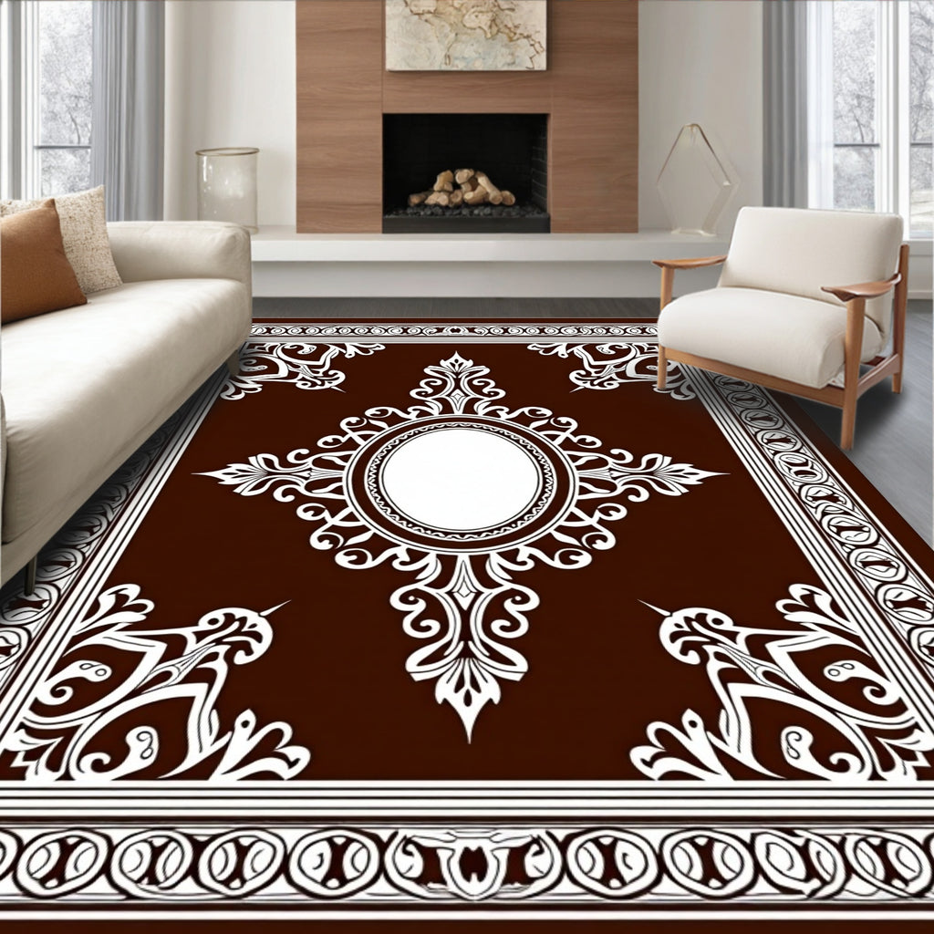 Rich Brown Ivory Ornate Medallion Rug