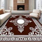 Rich Brown Ivory Ornate Medallion Rug