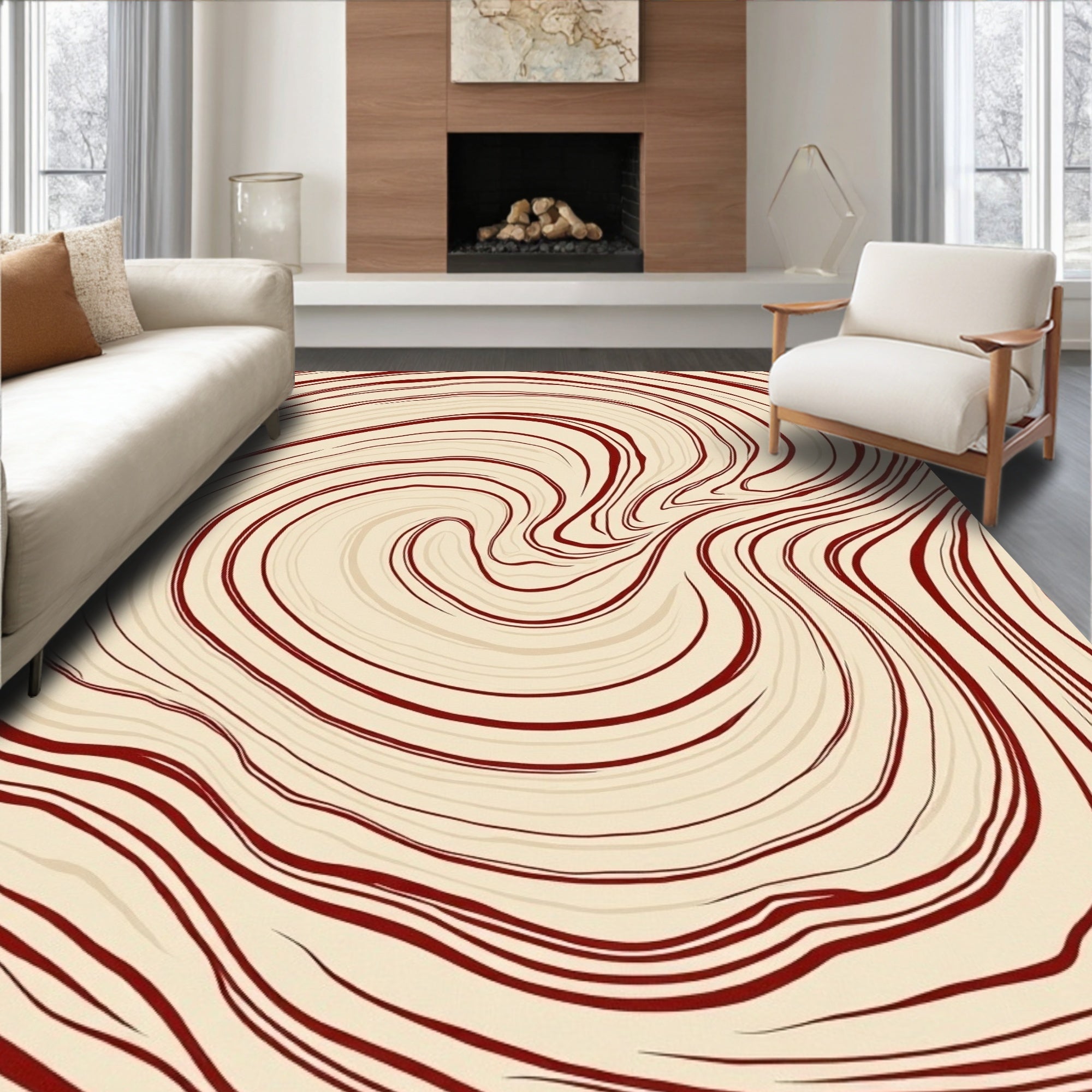 Crimson Swirl Agate Abstract Rug