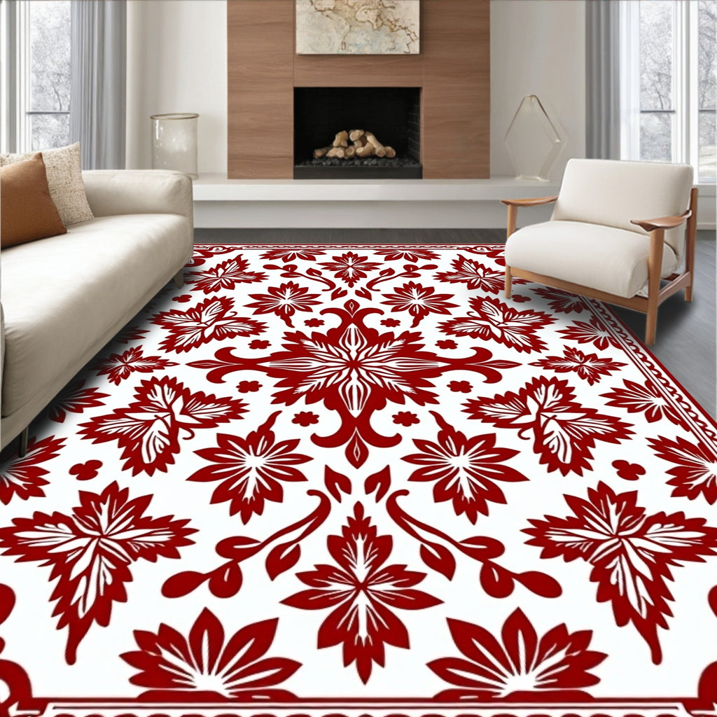 Crimson Floral Art Deco Medallion Rug