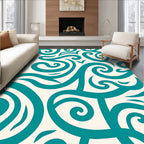 Teal Swirl Cream Abstract Contemporary Rug