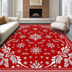 Festive Red Snowflake Christmas Scape Rug