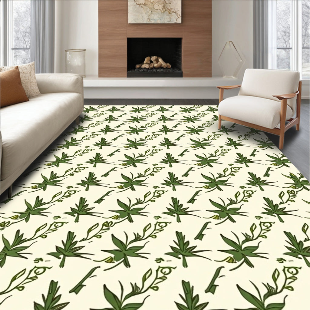 Green Leafy Twig Scatter Rug