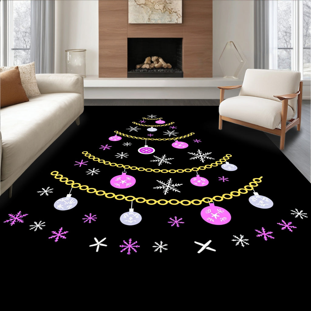 Pink White Christmas Tree Ornaments Rug