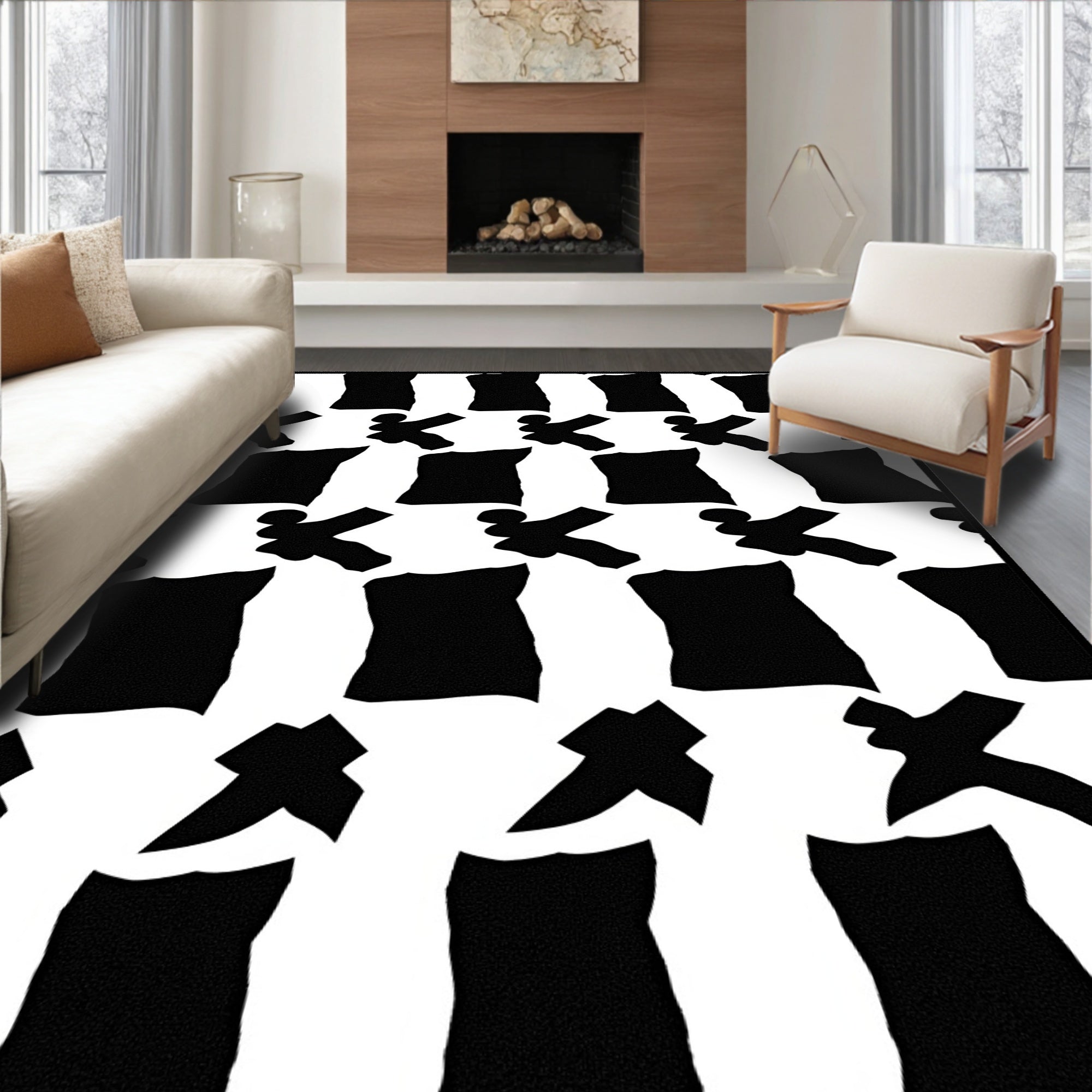 Bold Black White Abstract Figures Rug