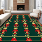 Emerald Red Golden Floral Medallion Rug