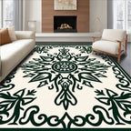Dark Green Floral Medallion Scroll Rug