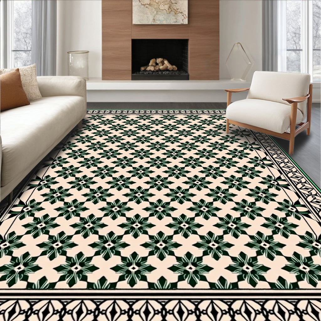 Classic Cream Green Floral Border Rug