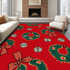 Red Green Wreath Floral Bow Accent Rug