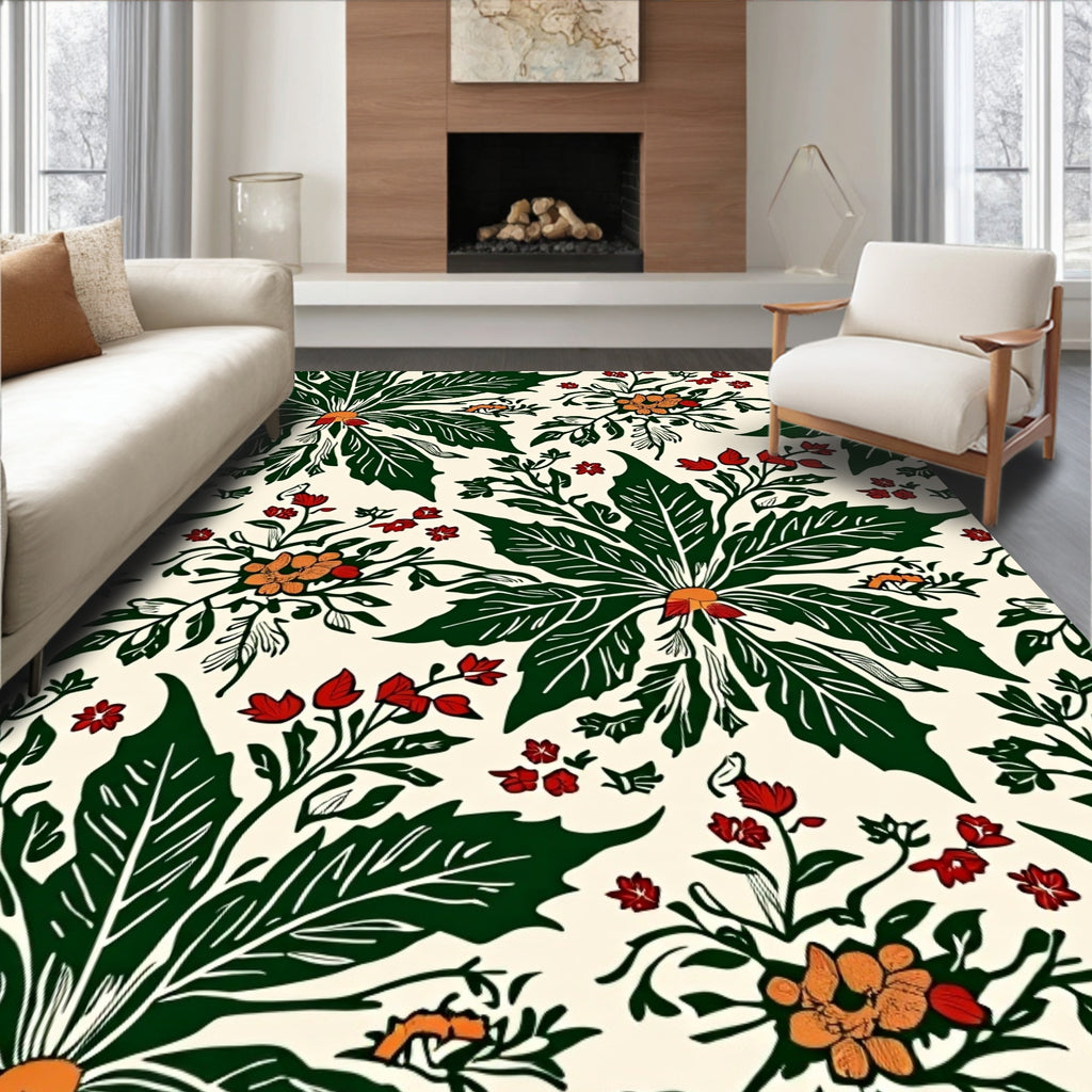 Art Nouveau Green Orange Floral Garland Rug