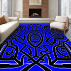Bold Blue Interlocking Geometric Swirl Rug