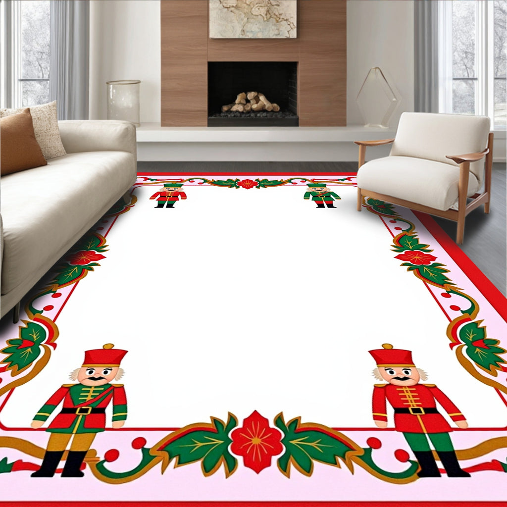Festive Red Green Nutcracker Border Rug