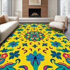 Vibrant Yellow Floral Medallion Rug