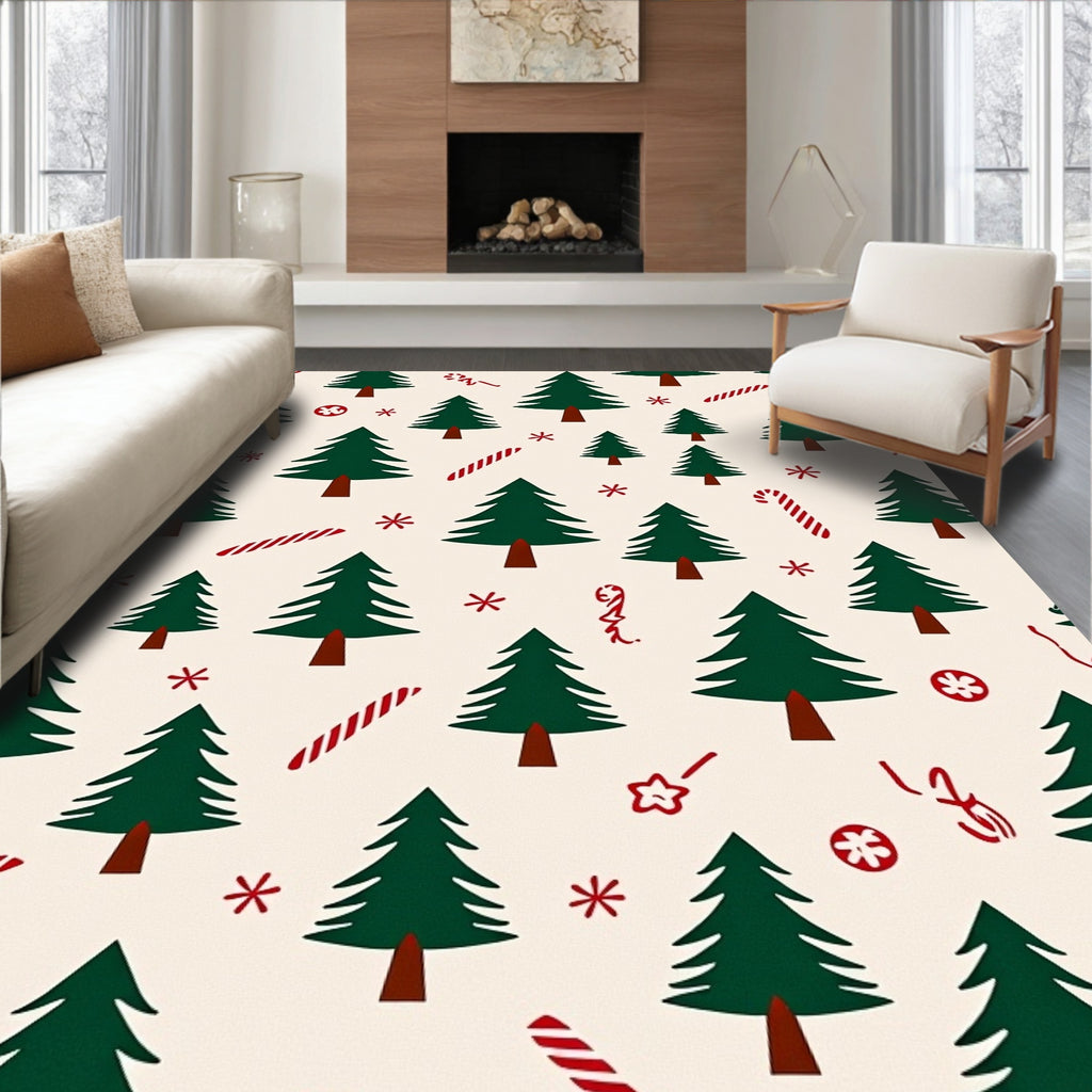 Festive Forest Candy Cane Christmas Trees Rug