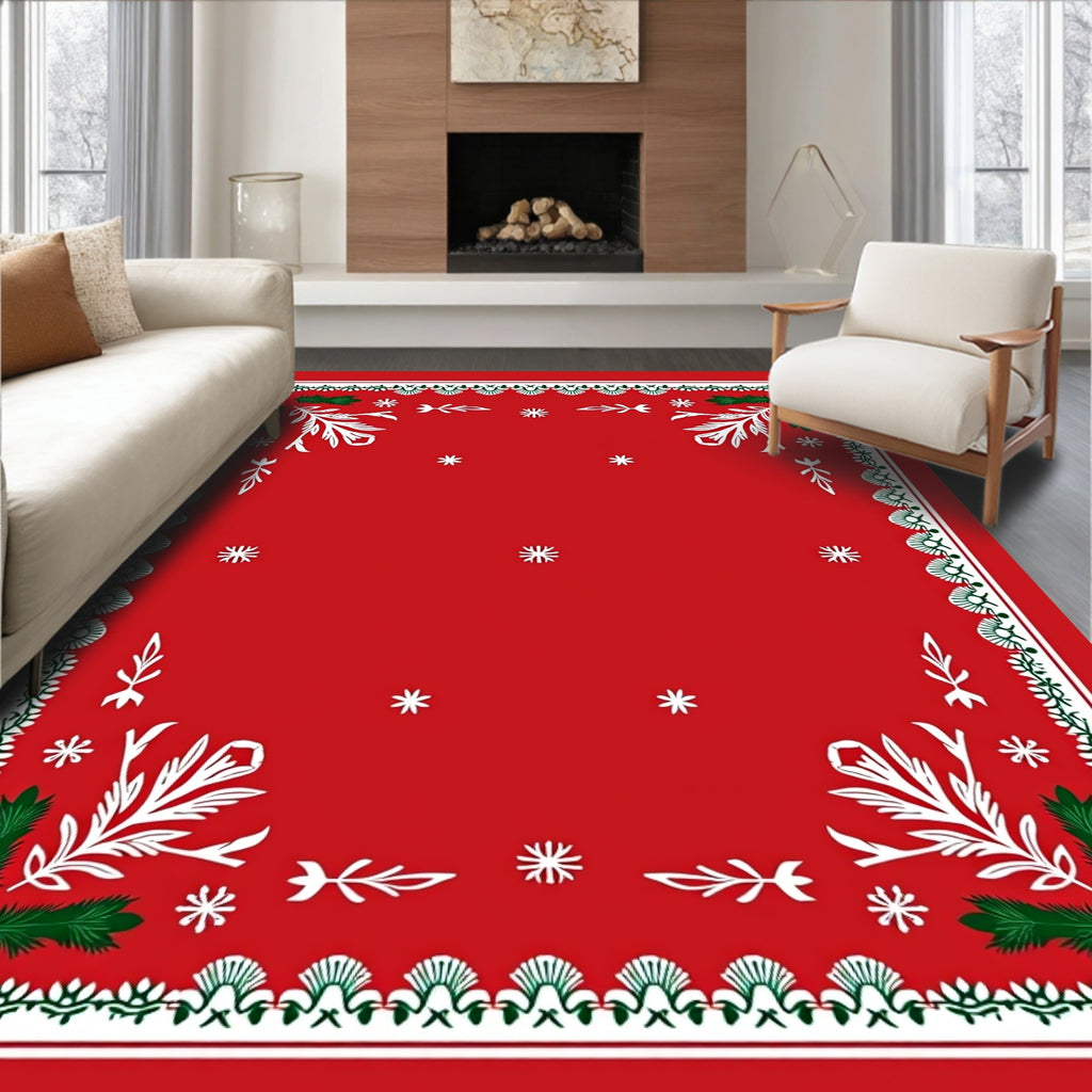 Festive Red Holly Starburst Border Rug