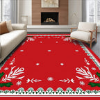 Festive Red Holly Starburst Border Rug