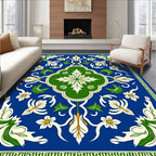 Blue White Green Floral Medallion Rug