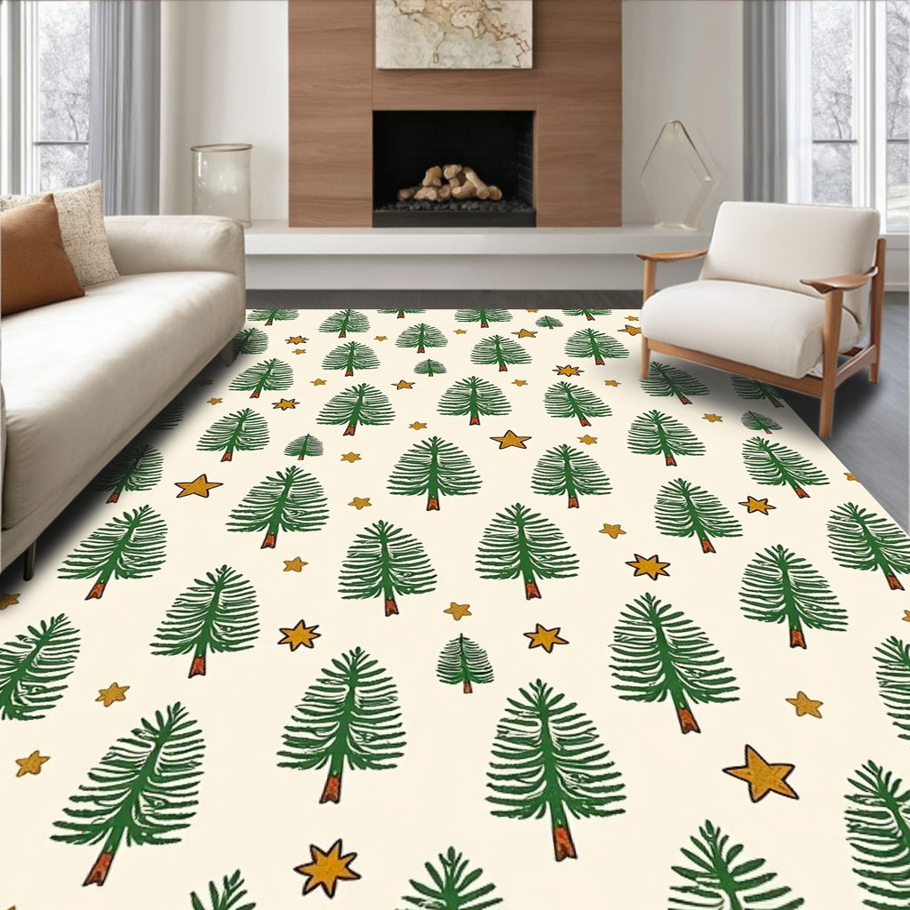 Whimsical Green Pine Stars Rug