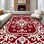 Deep Red Ivory Filigree Floral Medallion Rug